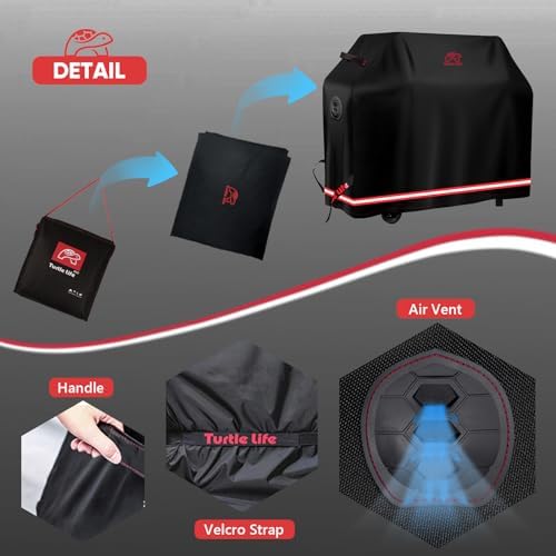 Turtle Life BBQ Grill Cover, 60 Inch Heavy Duty Waterproof 3-4 Burner Barbecue Gas Grill Covers for Weber Genesis Char-Broil Nexgrill Deluxe, Black - Image 4
