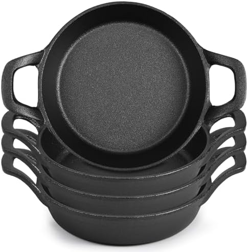 Ziliny 4 Pack Mini Cast Iron Skillets 6.3 x 6.3 x 1.5 Inch Pan Ramekin Set by Ziliny
