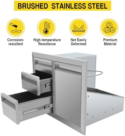 29.5" W x 22.6" H x 21.7" D Outdoor Kitchen Drawer Combo BBQ Access Triple Propane Drawers Combo with Fixed Trash Ring for BBQ Island Grill Station - Image 4