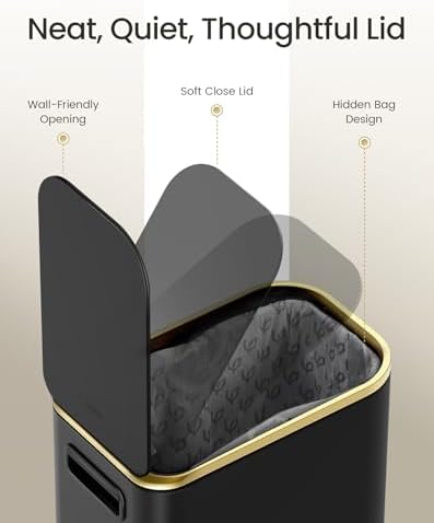 Cesun Small Bathroom Trash Can with Gold Grimmed Lid & Pedal, 1.3Gal, Black - Image 4