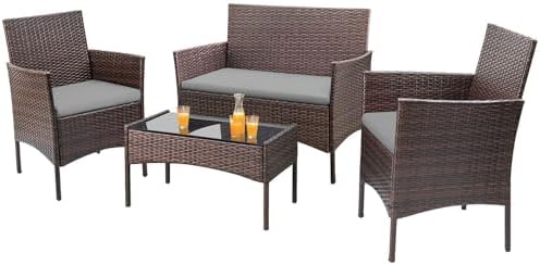 Homall 4 Pieces Outdoor Patio Furniture Sets Rattan Chair Wicker Set, Outdoor Indoor Use Backyard Porch Garden Poolside Balcony Furniture Sets (Grey) by Homall
