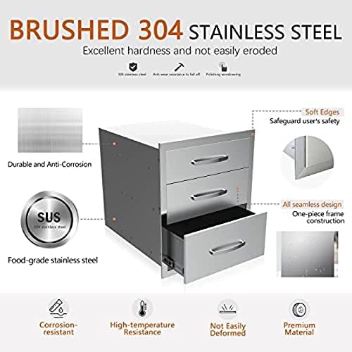 AHLOKI Stainless Steel with Chrome Handle BBQ Island Drawers for Outdoor Kitchen Or Grill Station,20Wx23Dx27H - Image 3