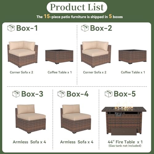 Aoxun 15 Piece Patio Furniture Set with 44" Fire Pit Table Wicker Rattan - Image 5