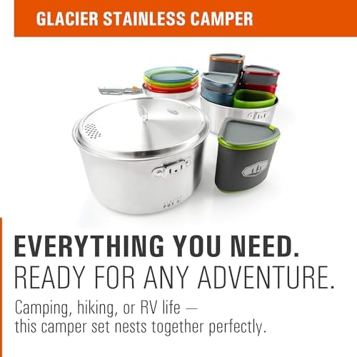GSI Outdoors Glacier Stainless Camper 4 Person Packable Cookware & Dinnerware Set for Camping or Backpacking - Image 2