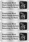 Faittoo Employees Must Wash Hands Before Returning to Work Sign, (4 Pack) Rust Free Brushed Aluminum Sign with Symbols, Self-adhesive, for Restaurant, Salons, Hotel, Rest Stops, Public Restrooms by Faittoo