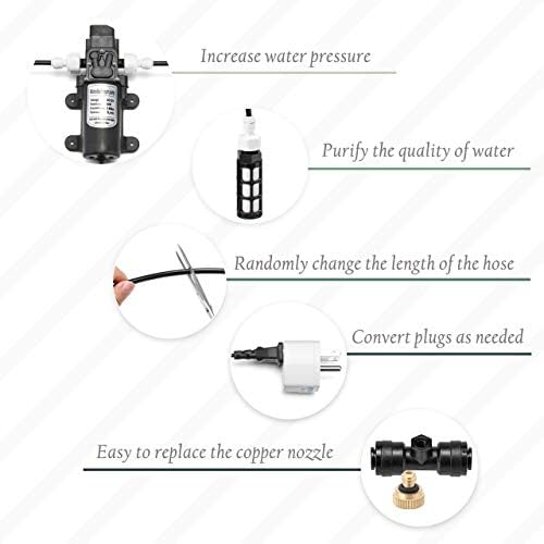 CozyCabin Outdoor Misting Cooling System with Pump - 40ft (12m) Misting Line with Filter + 6 Brass Mist Nozzles (3/4") for Patio Garden Greenhouse Watering Distribution System (12m (40ft)) - Image 5