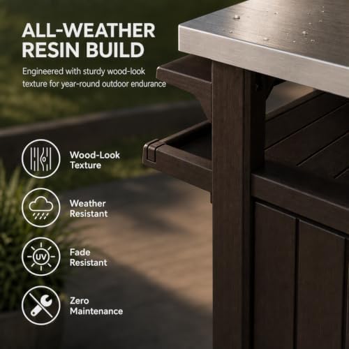 Outdoor Prep & Storage Cart, Stainless Steel Top, 78 Gal, Brown - Image 6