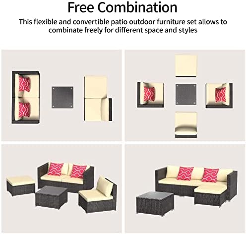 Aiho Patio Furniture Set All Weather Outdoor Sectional Patio Sofa Set with Tempered Coffee Table, for Backyard Porch, Beige - Image 3