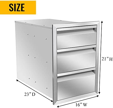 Outdoor Kitchen Drawers Stainless Steel 16W X 21H X 23D Inch, Flush Mount Triple BBQ Island Drawers with Hidden Handle for Outdoor Kitchens, Patio or Grill Station - Image 3