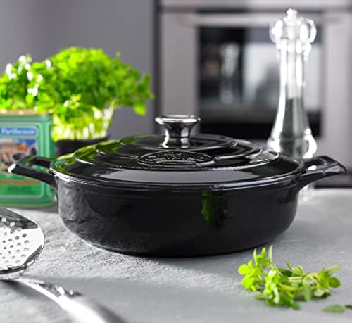 La Cuisine Enameled Cast Iron Braiser Sauté Pan Shallow Dutch Oven with Lid Internal Matt Black Enamel Coating 3.75 QT 11" / 28cm Ø, Oven-Safe 550°F/276°C, For GlassTop, Black - Image 5