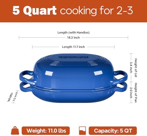 Enameled Cast Iron Dutch Oven for Bread Baking - incl. Sourdough Bread-Baking Supplies like Banneton Bread-Proofing Basket - 5QT Loaf Cast Iron Bread Oven Pan with Lid Meatloaf Pan with Lid, Sour Sough Tools, Lame(Blue） - Image 4