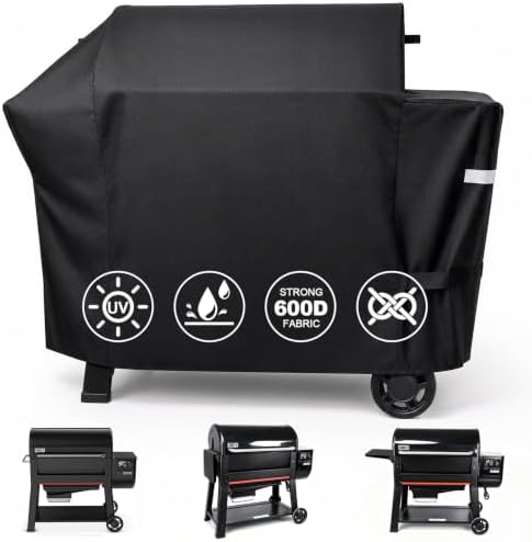 QuliMetal Grill Cover for Weber Searwood XL 600 Pellet - 600D Heavy Duty Tear-Resistant Waterproof Weather Resistant Grill Cover for Weber 3400146,Outdoor BBQ Accessory by QuliMetal
