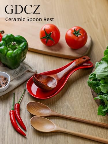 GDCZ Large Porcelain Spoon Rest for Kitchen Stove Top (Red) - Image 5