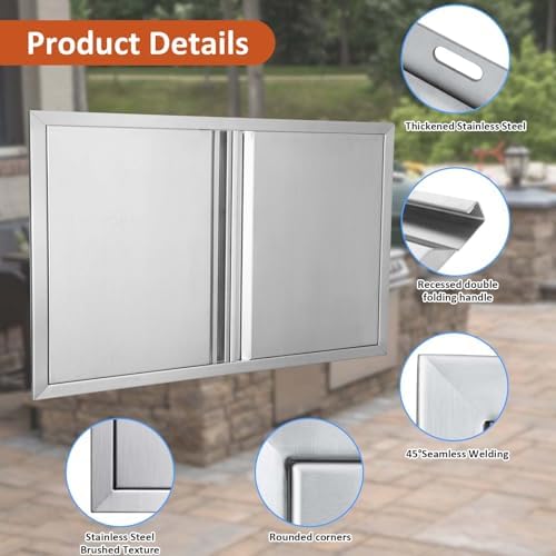 BI-DTOOL Outdoor Kitchen Double Doors 35" W X 24" H BBQ Access Door Thickened 304 Brushed Stainless Steel Doors for Indoor/Outdoor Kitchen Outdoor Cabinet Barbeque Grill or BBQ Island - Image 3