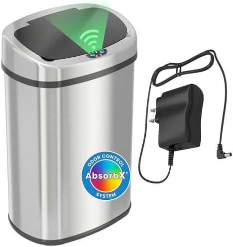 SensorCan 13 Gallon Oval Sensor Trash Can, AC Adapter, AbsorbX Odor Filter by Unknown