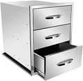 Stainless Steel Outdoor Kitchen Drawers - 3-Drawer BBQ Drawer, Built-in, Flush Mount for Outdoor Kitchens & BBQ Islands, 18Wx23Dx24H by OLIPIC