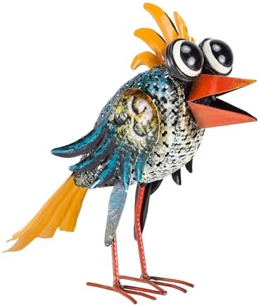 Alpine Corporation 11" Tall Outdoor Metal Wide-Eyed Bird Standing Yard Statue Decoration, Multicolor - Image 2