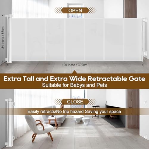 Miumoon 120 inch Reinforced Retractable Baby Gates 34 inch Tall - Image 4