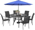 Incbruce 8 PCS Patio Dining Set with Dark Blue Umbrella, Outdoor Dining Set of 6 Textilene Chairs and 53" Round Table with Umbrella Hole for Backyard, Garden, and Poolside (Black) by Incbruce
