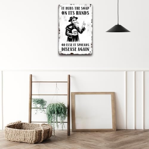 BEASTZHENG Funny Wash Your Hand Plague Doctor Gothic Tin Decor Wall Decor Guest Wall Decor Art Metal Tin Sign In The Bathroom Bedroom 8 X 12 Inches - Image 5
