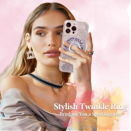 Magnetic Phone Ring for MagSafe Grip, Super Magnet Twinkle Design Ring Holder Stand, MagSafe Accessory for iPhone 17/16/15/14/13 Pro Max Plus，Purple Leopard - Image 3