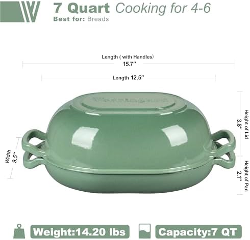 VORRINGARD Enameled Cast Iron Sourdough Bread Oven, Dutch Oven, Loaf Cast Iron Bread Pan for Homemade Bread Baking, Meatloaf Pan with Lid, 7QT, Sage Green - Image 2