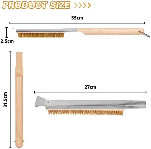 Aolso Pizza Oven Brush, 21" Brush and Stainless Steel Scraper for Pizza Stone, BBQ Grill Cleaning Brush Non Scratch Heat Proof Brass Bristles with Screwdriver, Outdoor Pizza Oven Accessories - Image 2