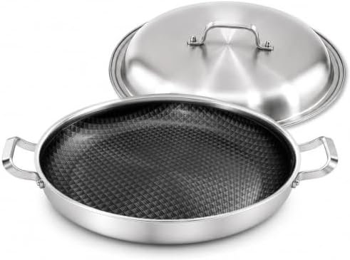 DELARLO 16 Inch Stainless Steel Nonstick Paella Pan with Lid by DELARLOCOOKWARE