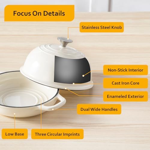 Velaze 5 QT Enameled Cast Iron Dutch Oven for Bread Baking with Dome Lid - Image 6