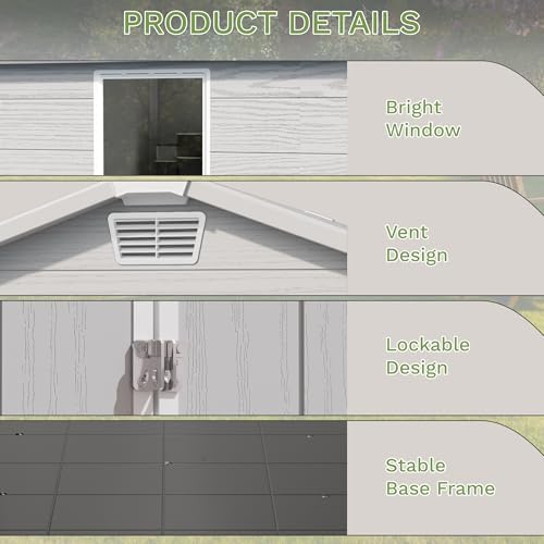Greesum 6x4FT Plastic Outdoor Storage Shed with Floor, Light Gray - Image 3