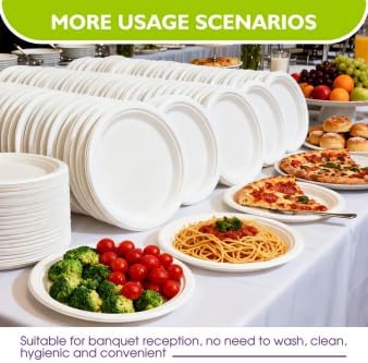 Compostable Paper Plates 10 Inch 150 Pack, Biodegradable Disposable Plates Heavy Duty White Plates, Made of Natural Sugarcane Bagasse, Unbleached Round Dinner Plates - Image 6