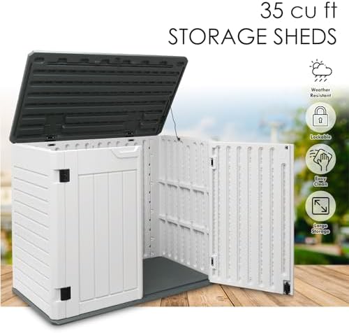 AJP Distributors 4ft x 2.5ft 35 cuft Outdoor Storage Shed, Waterproof Resin Horizontal Storage Box w/Lid & Lockable Doors for Backyard Garden Patio Pool - Bike Cushion Garbage Can Tools Lawn Mower - Image 2