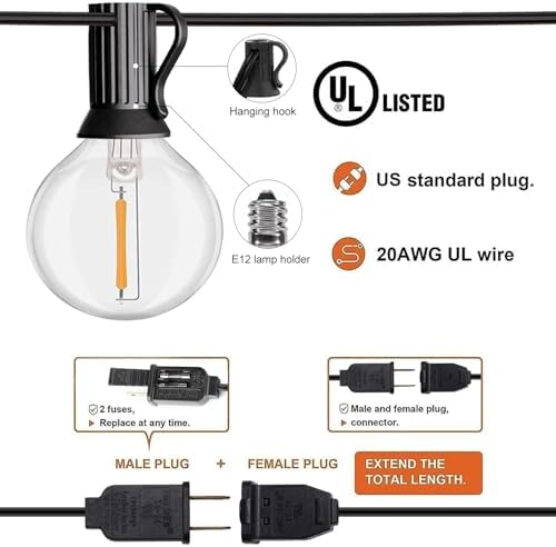 HISTAR Led String Lights Outdoor 30ft Patio Lights 27 Edison Bulbs - Image 3