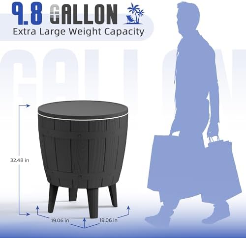 EasyUp Outdoor Resin Ice Bucket & Beverage Cooler-Patio Cooler Table with UV Protection,Wood-Look Side Tables for Your Patio, Picnic, and Beach Party (Black) - Image 3