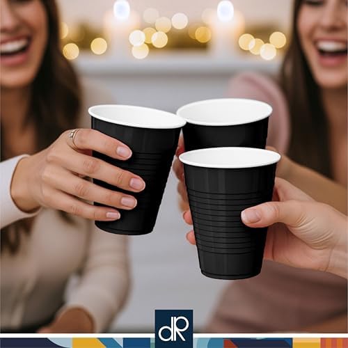 DecorRack Black 12 oz Plastic Cups, Disposable Party Supplies (40 Pack) - Image 2