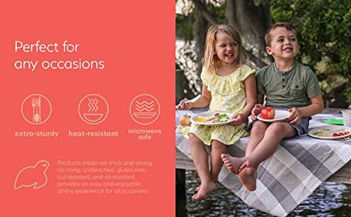 Eco-friendly Camping Supplies [16 Dinnerware Set] for Picnic Basket & Party Supplies. Compostable Paper Plates, Napkins, Biodegradable Utensils, Cups, Green Tablecloths, by Earth's Natural Alternative - Image 4