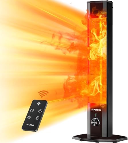 Outdoor Electric Patio Heater, Haimmy 42in Infrared Heater with Remote, 9 Heat Levels, 9H Timers, 1500W Instant Heating, Safety Lock, Tip-Over & Overheat Protection, IPX5 Waterproof Tower Space Heater by HAIMMY