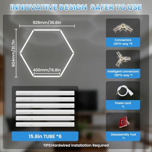 Hexagonal Garage Lights, Ultra-Bright Garage Ceiling LED Lights, 1-Pack 6500K, Suitable for Gyms, Basements, Warehouses, Auto Detailing Shops - Image 6