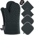 KEGOUU Oven Mitts and Pot Holders 6pcs Set, Kitchen Oven Glove High Heat Resistant 500 Degree Extra Long Oven Mitts and Potholder with Non-Slip Silicone Surface for Cooking (Deep Green) by KEGOUUOvenMitt