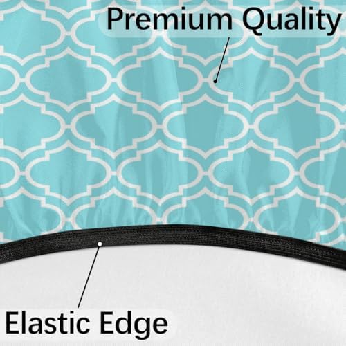 Fitted Round Tablecloth with Umbrella Hole and Zipper Aqua Blue Moroccan Outdoor Elastic Table Cloth 36"-44" Oil-Proof Waterproof Patio Table Cover for Dining Picnic Party - Image 4