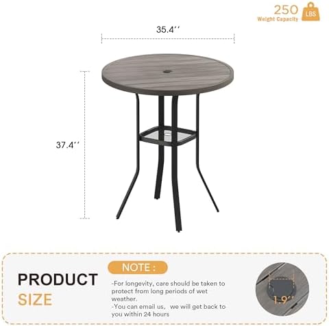 VICLLAX 35.5" Round Outdoor Bar Table, Bar Height Patio Table with Adjustable Umbrella Hole for Balcony, Grey Wood-Like - Image 2