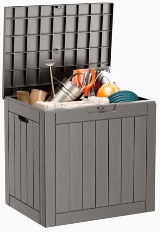 ROJIK Outdoor Storage Housing Deck Box - Waterproof Patio Furniture, Garden Tools, Cushions, Pool Accessories Storage Bench with Lockable Lid and Side Handles (Grey) by ROJIK