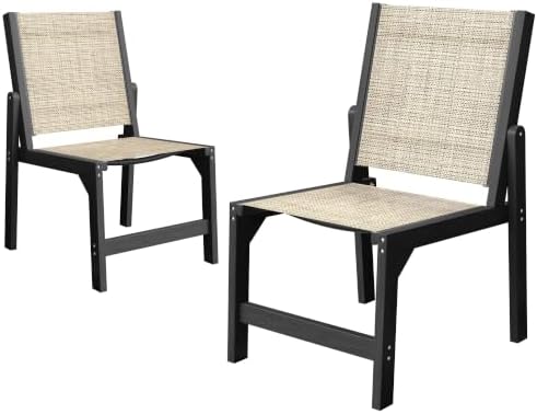 Stackable Outdoor Dining Chairs of 2, HDPE Frame with Teslin Fabric, Black by Suunyn