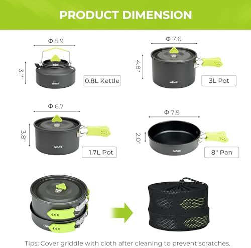 ALOCS Lightweight Camping Cookware Set, Pots and Pans with Kettle - Image 2