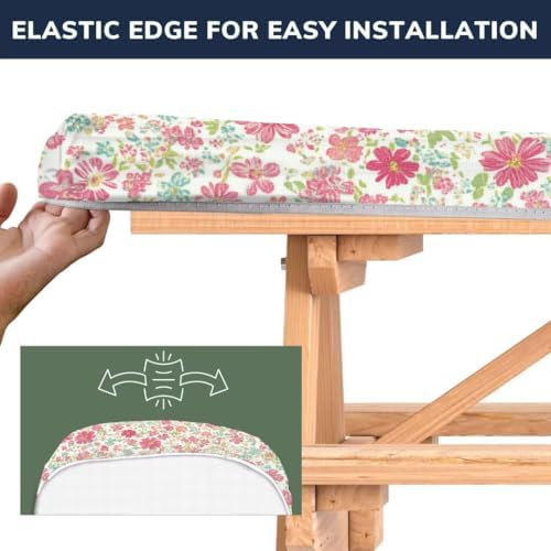CAPSCEOLL Fitted Picnic Table Cover with Bench Covers 6ft - Pink Flowers - Image 3