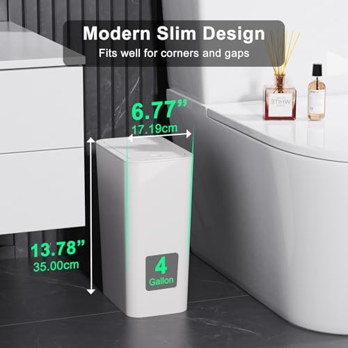 N. NETDOT 3 Pack (2 of 4 Gal & 1 of 2.6 Gal) Small Trash Can with Lid,Bathroom Garbage Can with Pop-Up Lid,Waste Basket for Bathroom,Kitchen,Bedroom,Powder Room,Craft Room,Office,College (Off White) - Image 2