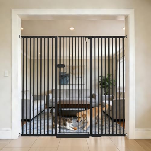Lumizone Extra Tall Cat Gate 61.02" High 63.39"-67.71" Wide Pet Gate Black by Lumizone