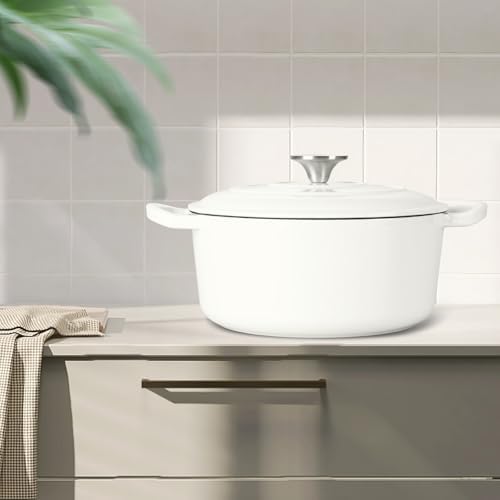 Leonyo 6-Quart Enameled Cast Iron Dutch Oven Pot with Lid, White - Image 7