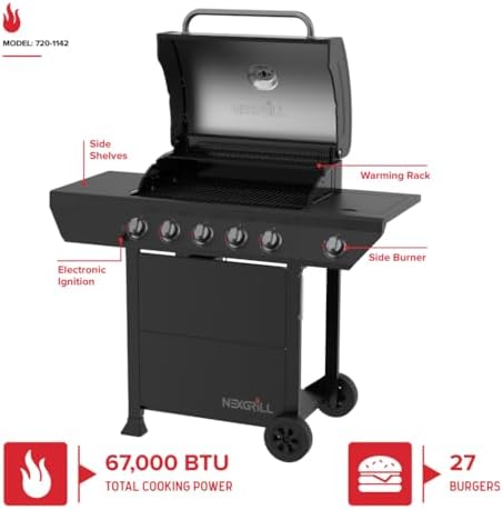 Nexgrill 5-Burner Gas Grill with Side Burner, Propane Outdoor Grill, Black - Image 2