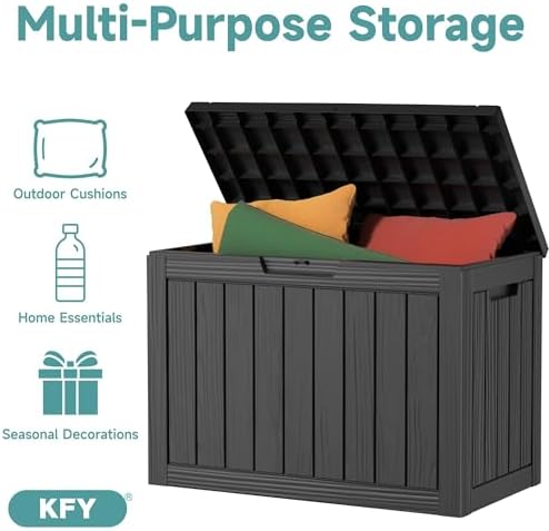 60 Gallon Outdoor Waterproof Storage Box, UV Resistant Resin Deck Box with Built-in Handle, Outdoor Storage Container for Patio Furniture, Garden Tools, Patio Cushions, Black - Image 5